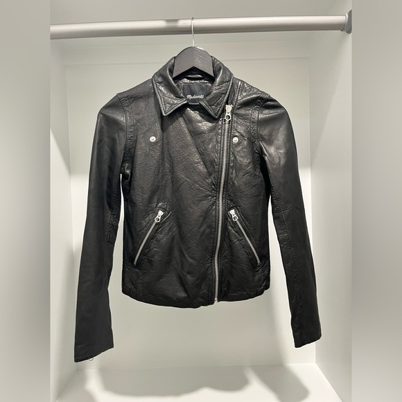 Madewell The Washed Leather Motorcycle Jacket in true black buttery soft XXS NEW - Picture 7 of 17